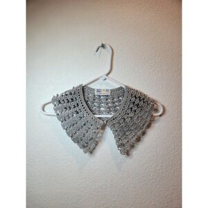 Vintage Beaded‎ Crochet Detachable Collar by Nina Baratoff Silver Metallic Lace